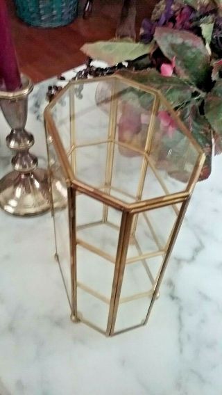 Vintage Brass and Glass Octagon Shaped Counter Display Case 4