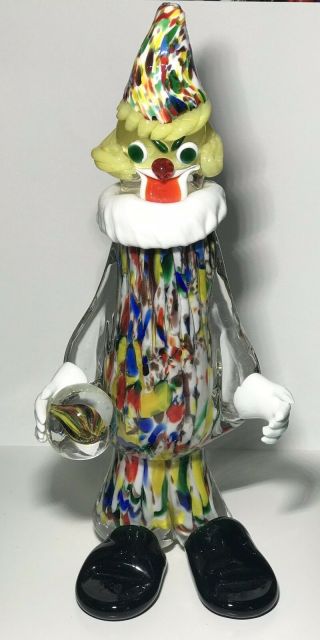 Vintage Murano Style Blown Glass Clown Figurine 11.  5 " Tall