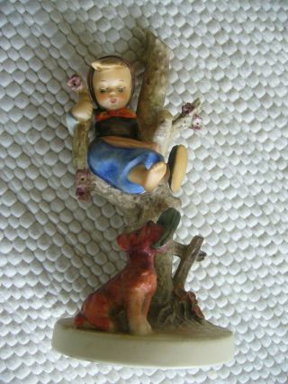 Goebel Hummel Figurine 56/b Out Of Danger,  A Young Girl In A Tree,  A Pup