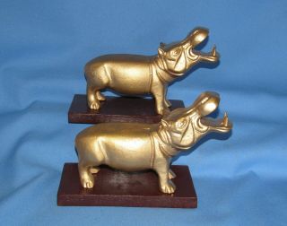 2 Metal Hippopotamus Bookends