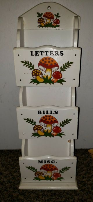 Vintage 70s Sears Merry Mushroom 3 Slot Letter Bill Mail Holder Vtg