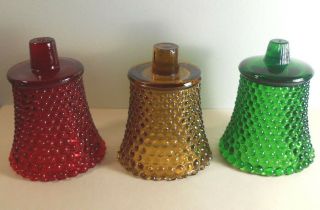 Home Interior Homco 3 Hobnail Red - Green - Gold Glass Candle Votive Cups W/ Stems