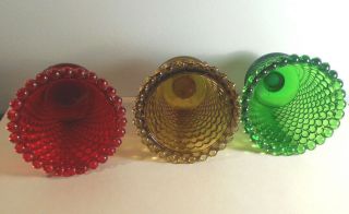 HOME INTERIOR HOMCO 3 HOBNAIL RED - GREEN - GOLD glass Candle Votive Cups w/ stems 2