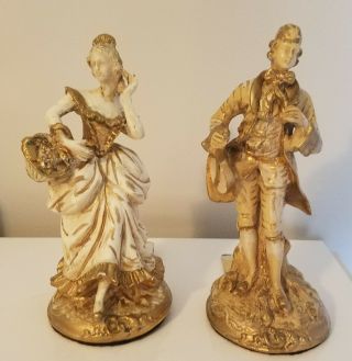 Pair Vintage Figural Bookend - Victorian Man & Woman 8 " Plaster