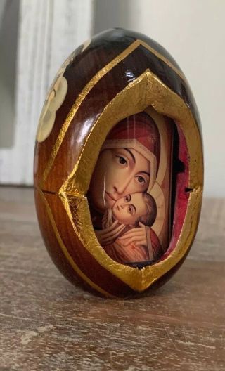 Russian Orthodox Decorative Egg Mother Of Kazaan ? Jesus ? Angel Hand Painted