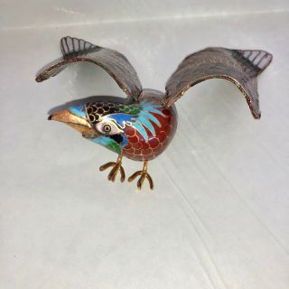 Vintage Chinese Cloisonne Enameled Eagle Bird Figurine Removeable Wings