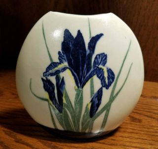 " Blue Iris " 4 " Oval Otagiri Bud Vase - Handcrafted In Japan Cream Porcelain