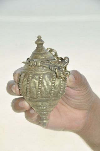 Old Brass Handcrafted Lines Engraved Unique Shape Tobacco Powder Box