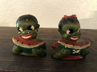 Vintage African American Children Eating Watermelon Salt And Pepper Shakers