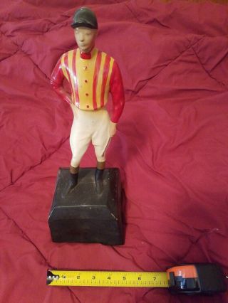 Vintage 15 " Hand Painted Hard Plastic Mold Jockey Statue - Early Horse Racing Era