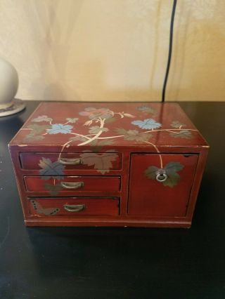 Sb Made In Japan Vtg Hand Painted Jewelry Wooden Box
