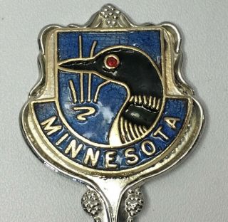 Vintage Silverplate Minnesota Souvenir Spoon With Enameled Loon Emblem By Wapw