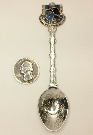 Vintage Silverplate Minnesota Souvenir Spoon with Enameled Loon Emblem by WAPW 2