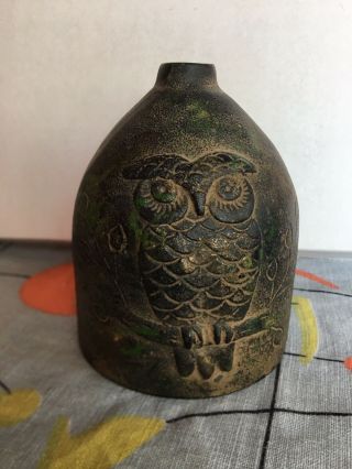 1950s Noguchi Era Mid Century Modern Japanese Cast Iron Owl Vase W Bronze Patina