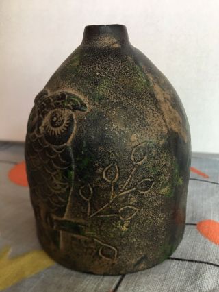 1950s Noguchi Era Mid Century Modern Japanese Cast Iron Owl Vase w Bronze Patina 2