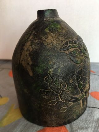 1950s Noguchi Era Mid Century Modern Japanese Cast Iron Owl Vase w Bronze Patina 3