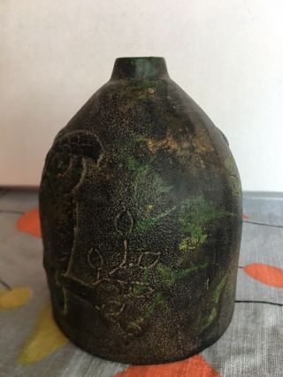 1950s Noguchi Era Mid Century Modern Japanese Cast Iron Owl Vase w Bronze Patina 5