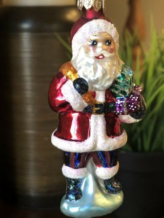 Vtg 1999 Christopher Radko Santa Joy Black Mittens Gem Christmas Ornament 2