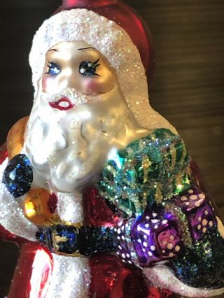 Vtg 1999 Christopher Radko Santa Joy Black Mittens Gem Christmas Ornament 4