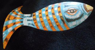 Vintage Hand Painted Metal Fish Art - Artist Signed 