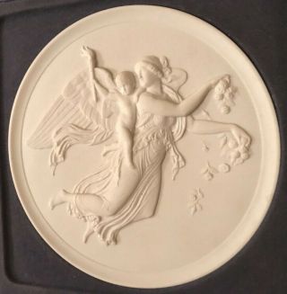 Royal Copenhagen Bas Relief " Day " Angel & Cherub 6 " Bisque Porcelain Plaque