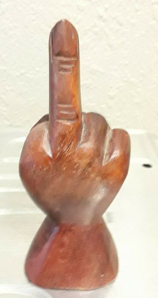 Carved Wood Fist Middle Finger Hand Figurine