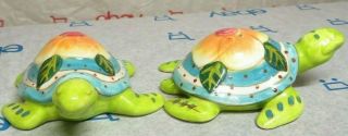 Diane Artware Retired Ceramic Blue Sky Flower Sea Turtles Salt & Pepper Shakers