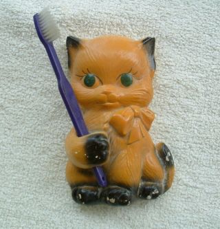 Vintage Plaster Chalkware Siamese Kitty Cat Toothbrush Holder Bathroom Plaque