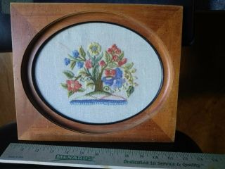Vtg 12 X 10 Framed Complete Handmade Crewel Embroidery Art Picture Tree Flowers