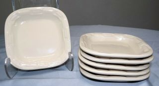 Set Of 6 Longaberger Pottery Woven Traditions Ivory 5 5/8 " Square Tapas Plates