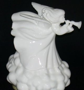 Schmid Angel On Cloud Blowing Horn Music Box " Ave Maria " White 6.  5 " H X 6 " L