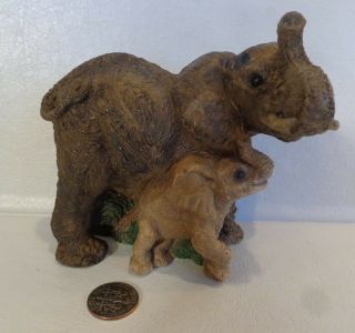 Stone Critters - Elephant Mother & Baby - Sc - 380 - Figurine - Resin - Euc