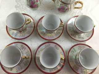 Victorian Style Porcelain Teapot Set Pink Roses Gold Trim Tea Service for 6 4