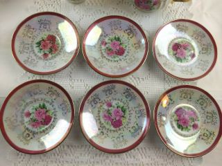 Victorian Style Porcelain Teapot Set Pink Roses Gold Trim Tea Service for 6 5