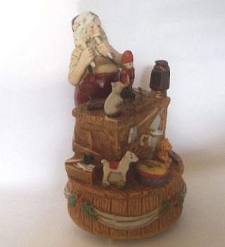 Vintage Santa Claus Christmas Music Box Ceramic Work Bench Toys Silent Night