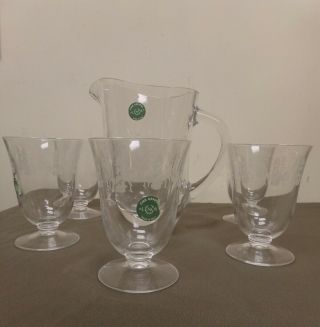 Lenox Crystal Etched Glass Pitcher With Five Glasses Lighthouses Made In Italy