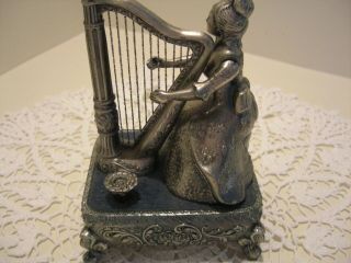 Vintage Lady Playing Harp Music Box Made In Japan