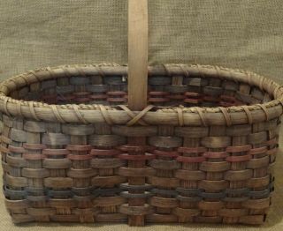Large Hand Woven Basket Homemade by Me Blue Red Brown with Handle 3