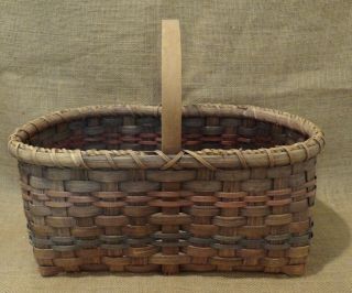 Large Hand Woven Basket Homemade by Me Blue Red Brown with Handle 4