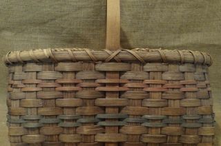 Large Hand Woven Basket Homemade by Me Blue Red Brown with Handle 5
