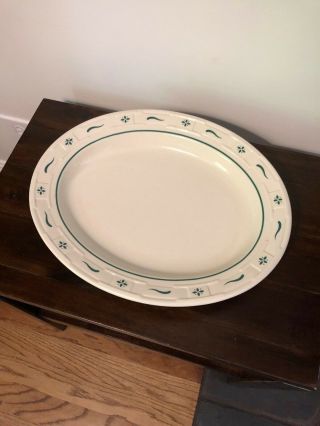 Longaberger Pottery Woven Traditions Heritage Green Oval Serving Platter