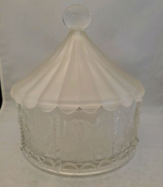 Goebel Carousel Circus Tent Lid Frosted Clear Glass Candy Dish Crystal Vintage
