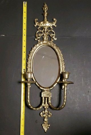 Brass Mirror With 2 Candle Holder,  Wall Mount Hand Crafted Imports
