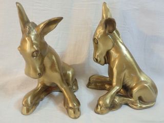 Vintage Pm Craftsman Brass Sitting Donkey Bookends Made In Use W/ Org Stickers