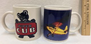 Coffee Cup Mugs Piper Cub Airplane Plane Logo Bear Part Set 2 Vintage