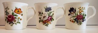 3 Crown Trent Fine Bone China Floral Coffee Mugs/tea Cups,  Staffordshire England