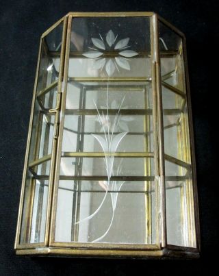 Vintage Dollhouse Miniature 1:12 Curio Glass Display Case Brass Framed 2 Shelves 2