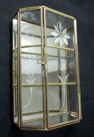 Vintage Dollhouse Miniature 1:12 Curio Glass Display Case Brass Framed 2 Shelves 3