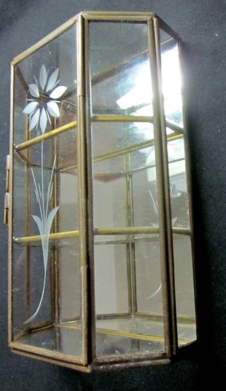 Vintage Dollhouse Miniature 1:12 Curio Glass Display Case Brass Framed 2 Shelves 4
