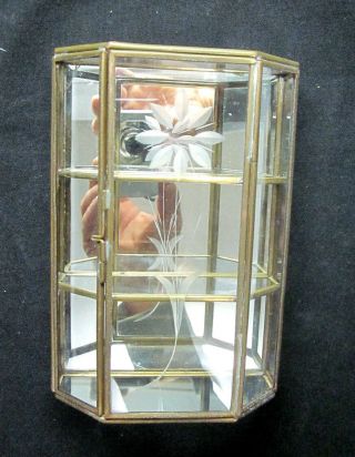 Vintage Dollhouse Miniature 1:12 Curio Glass Display Case Brass Framed 2 Shelves 6